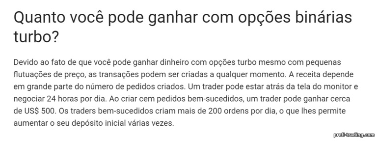 quanto você pode ganhar nas opções turbo