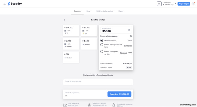 depósito com corretor Stockity