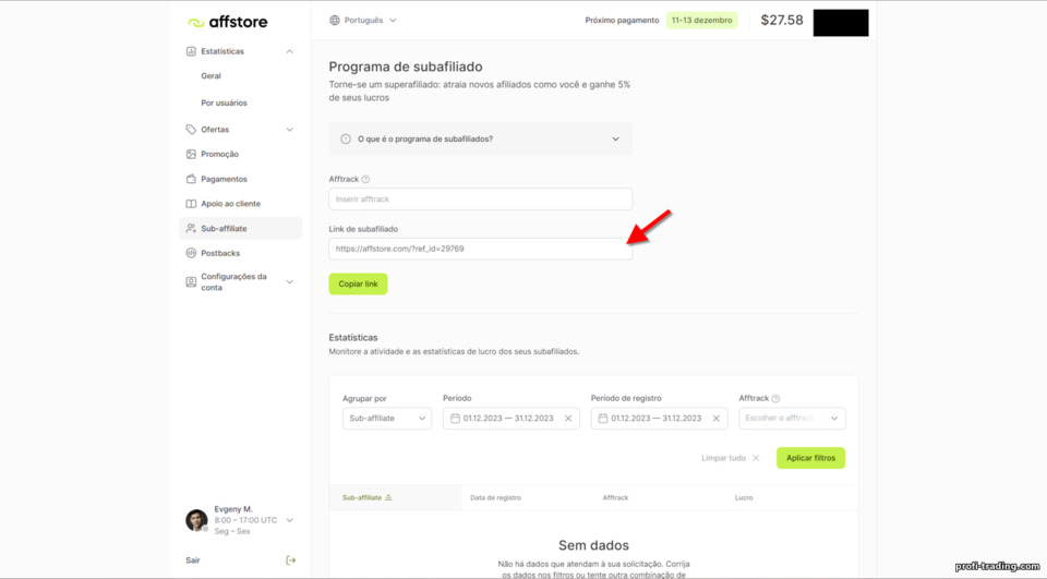 Programa de sub-afiliados Affstore