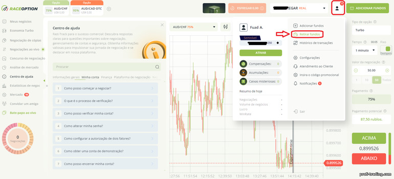 retirada de fundos do corretor de opções binárias RaceOption