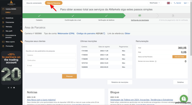 Conta de parceiro da corretora Forex AMarkets