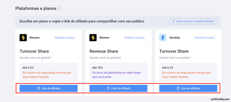 links rápidos para a plataforma Binomo e Stockity