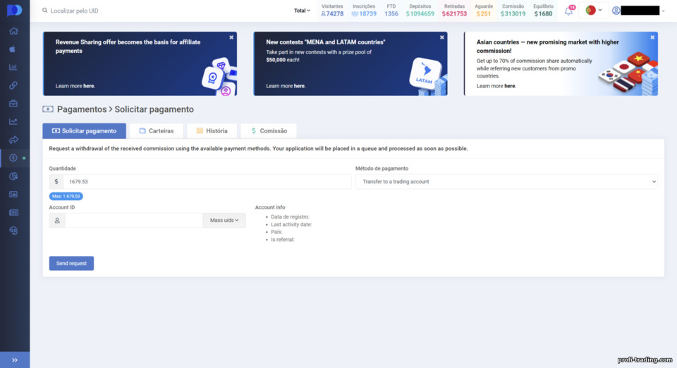 enviando um pedido de retirada de fundos no programa de afiliados Pocket Option enviando um pedido de retirada de fundos no programa de afiliados Pocket Option