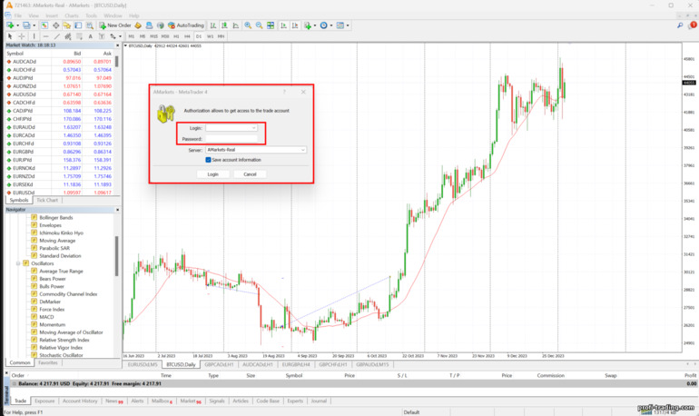 faça login em uma conta de negociação real da corretora AMarkets