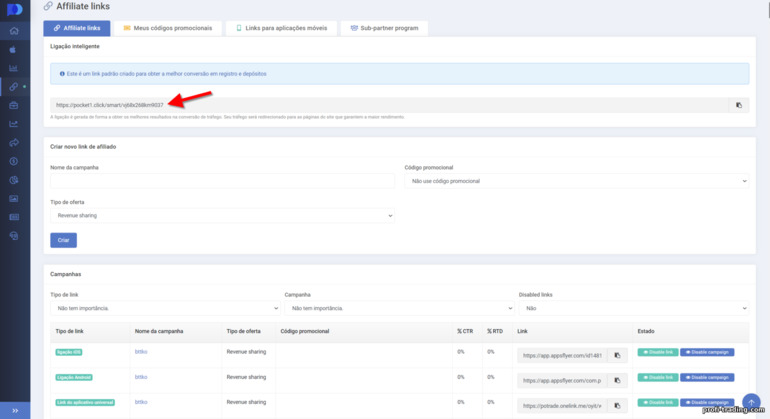 link universal no programa de afiliados Pocket Option