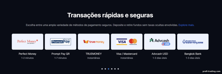 métodos para reabastecer e retirar fundos do corretor QCM