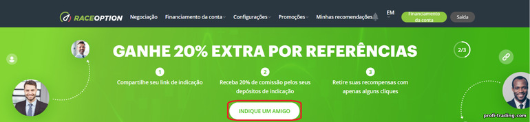 Termos e condições do programa de afiliados na corretora RaceOption