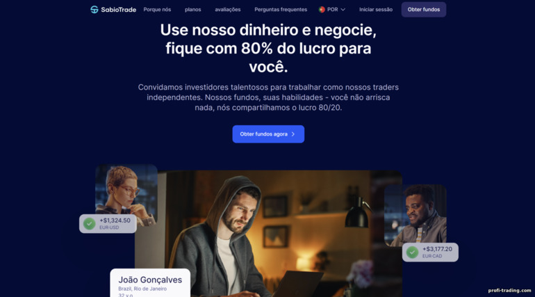 Site oficial da corretora de prop trading SabioTrade