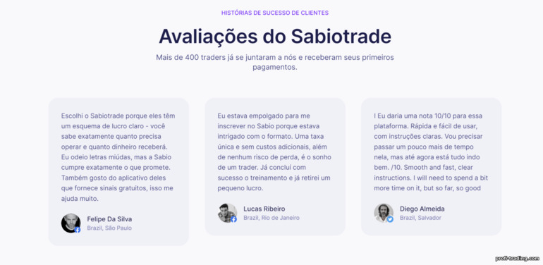 Avaliações de traders do corretor de negociação de prop SabioTrade