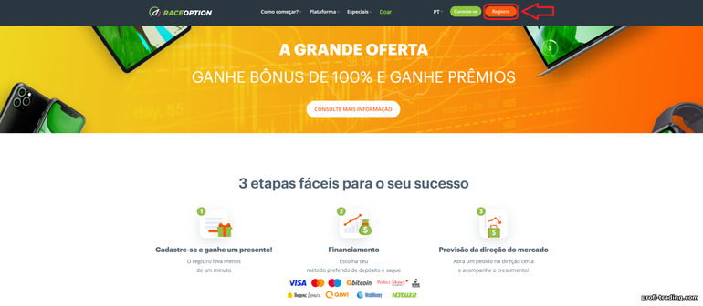 Site oficial da corretora de opções binárias RaceOption