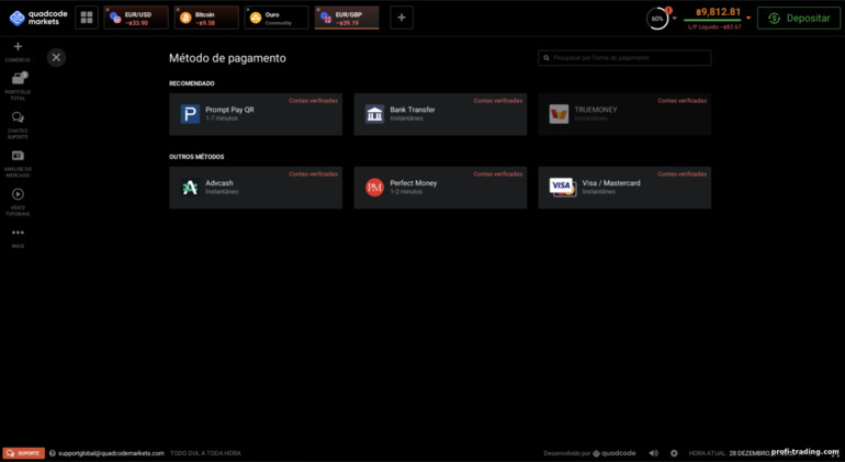 métodos de pagamento na corretora QCM