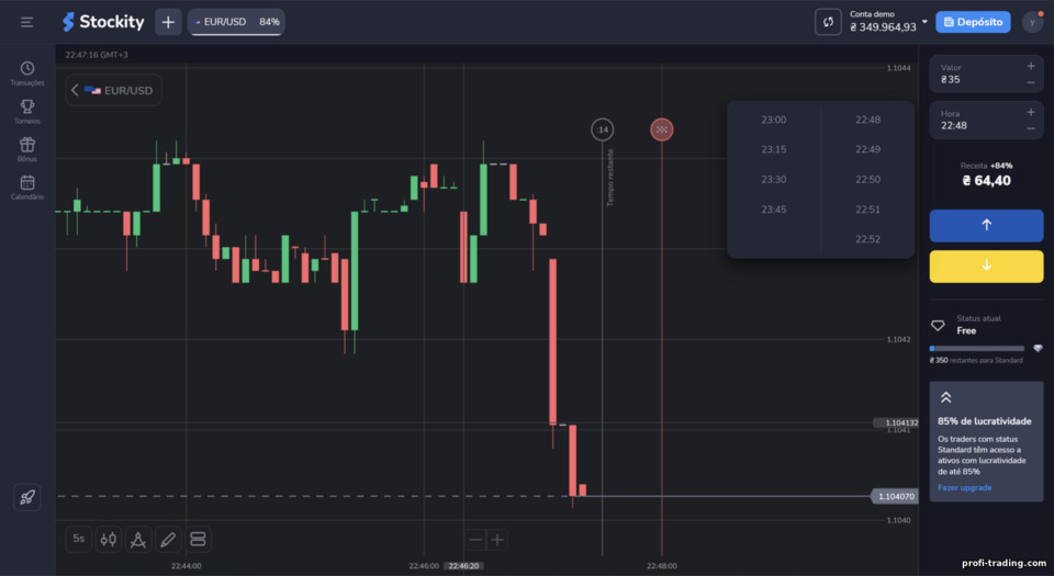 negociando opções binárias com a corretora Stockity