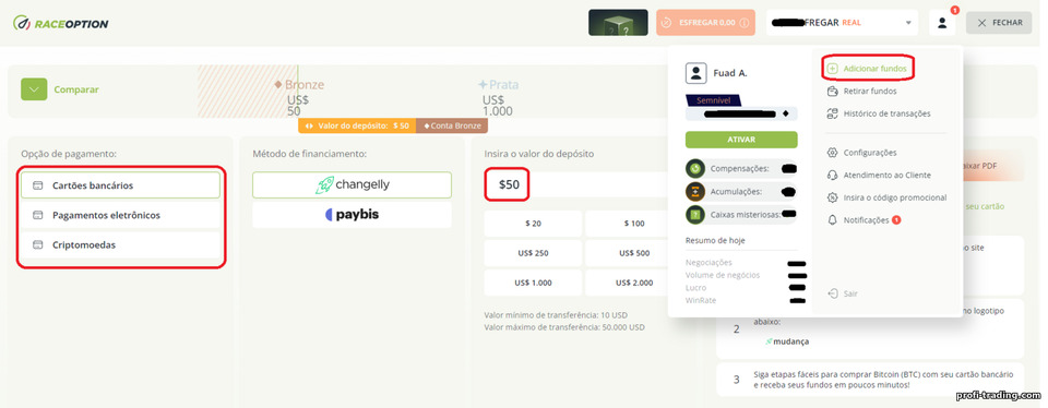 reabastecendo sua conta com o corretor de opções binárias RaceOption reabastecendo sua conta com o corretor de opções binárias RaceOption