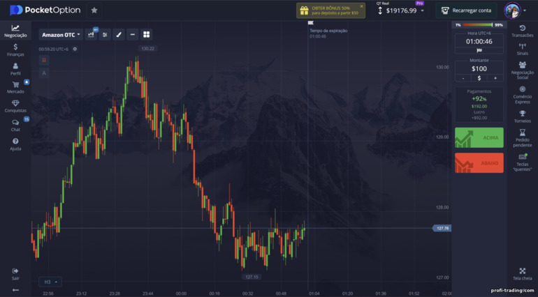 Plataforma de negociação na corretora Pocket Option
