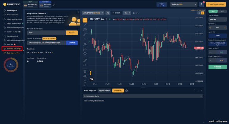 programa de afiliados ou sistema de referência na corretora Binarycent