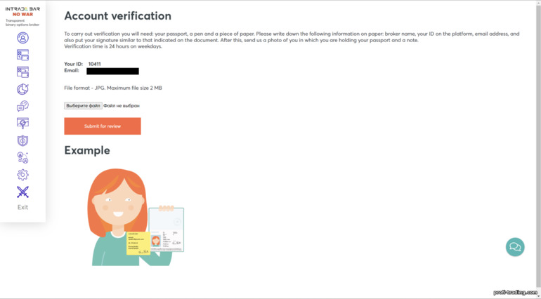 O procedimento para verificação de conta na corretora Intrade Bar