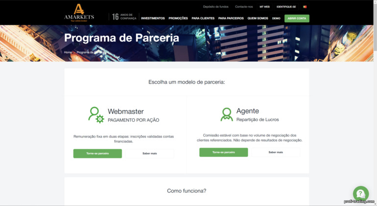 site oficial do programa de afiliados AMarkets Partner