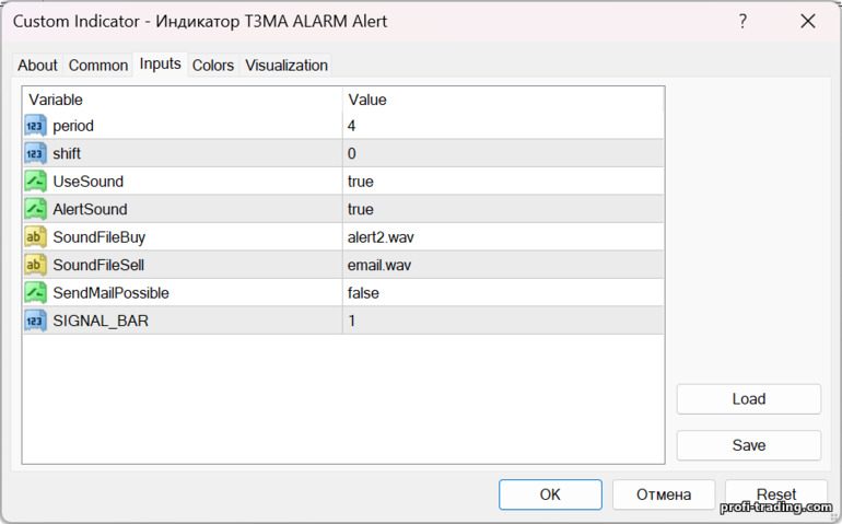 Configurações do indicador de alerta T3MA ALARM