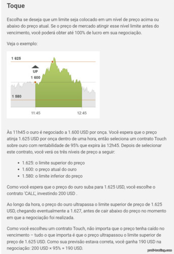 princípio de funcionamento da opção binária de um toque