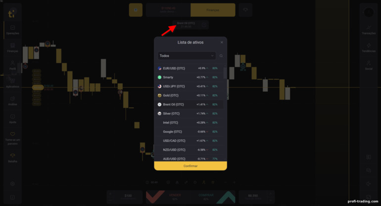 escolhendo um ativo para negociar com a corretora Tickz