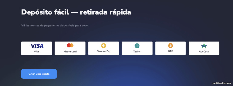 métodos para reabastecer e retirar fundos da corretora Stockity