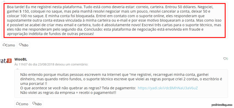 comentários de concorrentes de corretoras de Opções Binárias