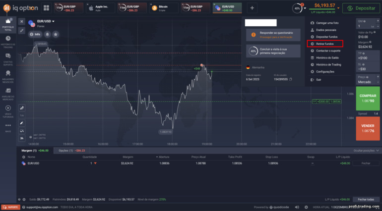 Retirada de fundos da corretora IQ Option