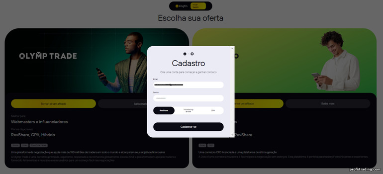 Registro no programa de afiliados OlympTrade