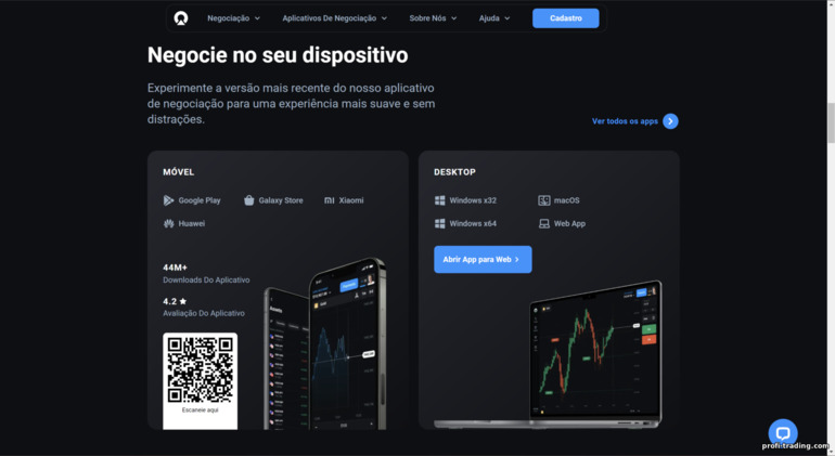 Negociação em diferentes dispositivos com a corretora OlympTrade