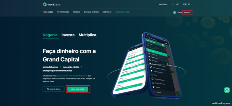 Registro na corretora forex Grand Capital