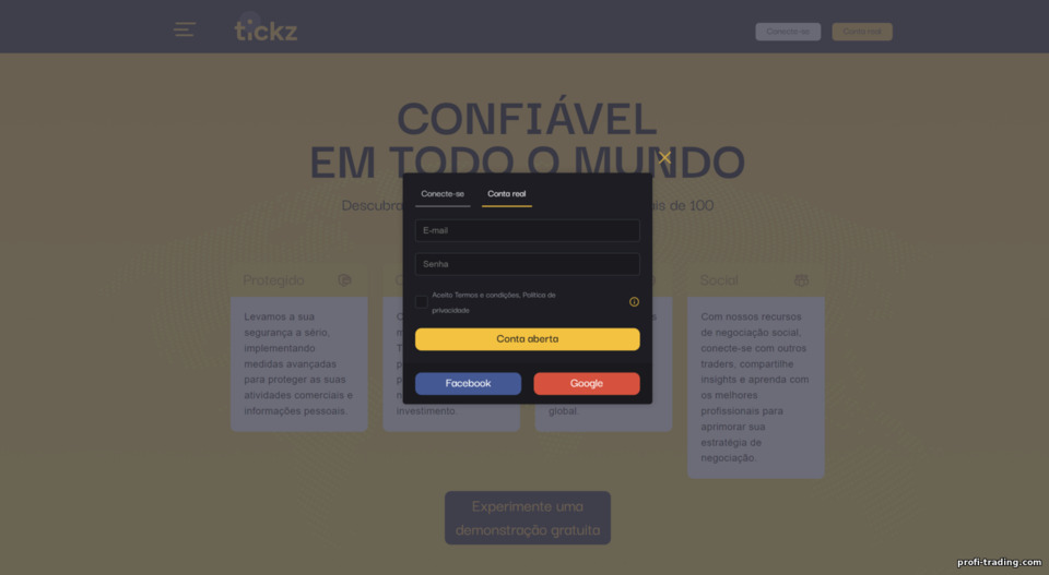 formulário de registro para uma nova conta de negociação na corretora Tickz formulário de registro para uma nova conta de negociação na corretora Tickz