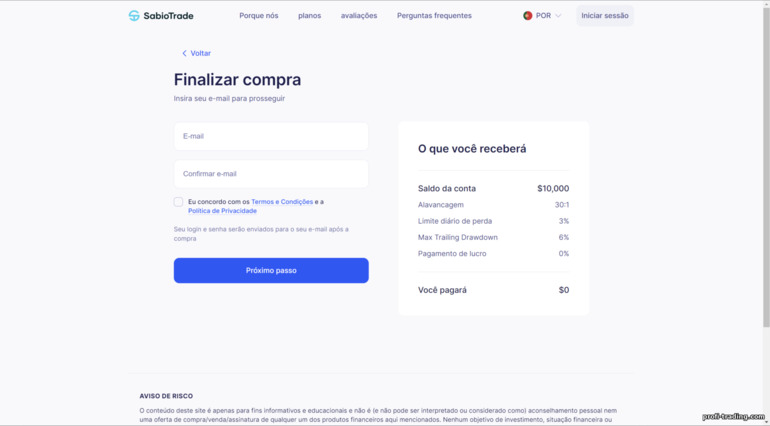 Registrando uma conta de treinamento com a corretora de prop trading S