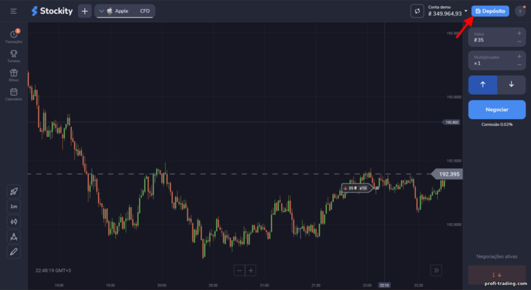 reabastecimento de uma conta de negociação com a corretora Stockity
