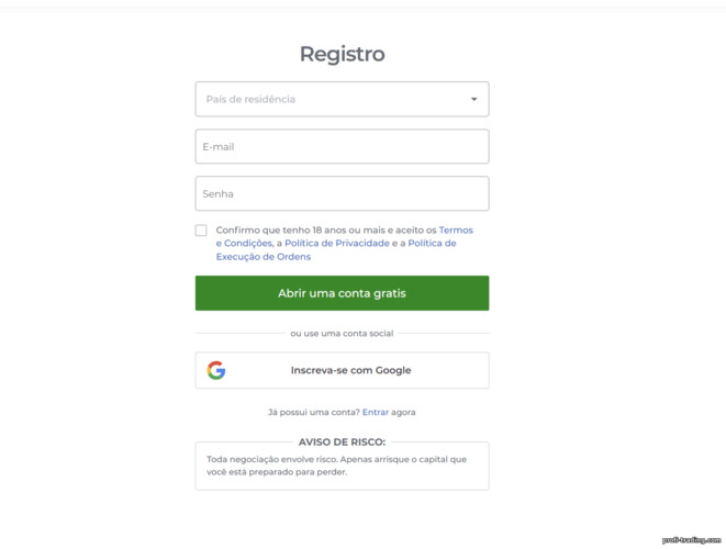 Registrando uma conta de negociação na corretora Exnova