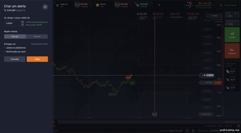 Configurando alertas na corretora IQ Option