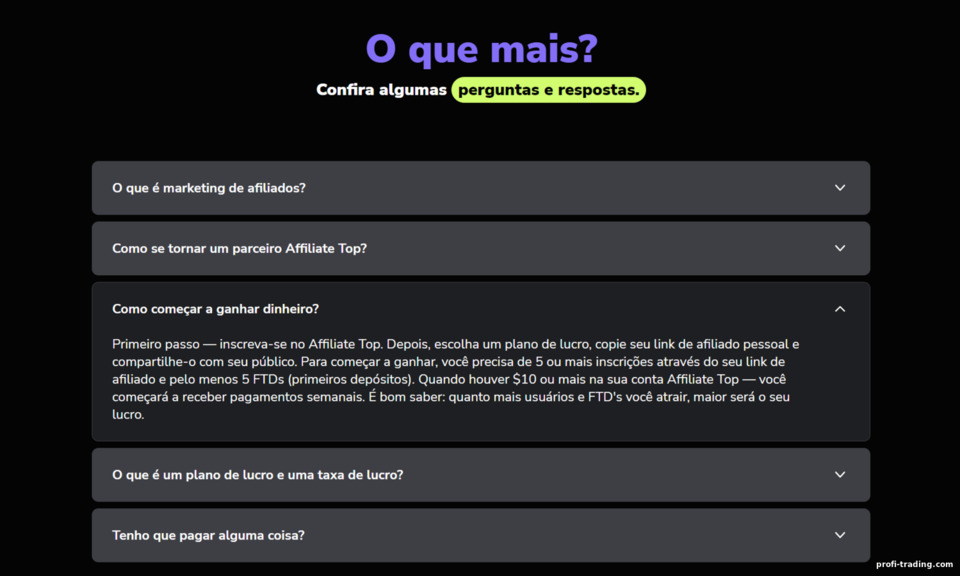 como obter seus primeiros pagamentos no programa de afiliados Affiliate Top