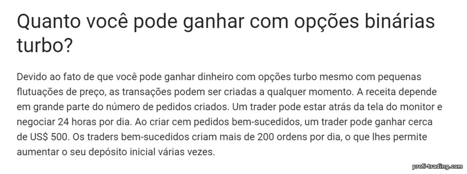 quanto você pode ganhar nas opções turbo