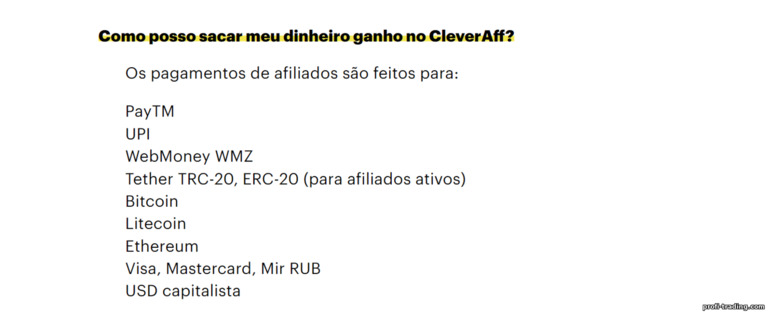 Métodos de recebimento de pagamentos no programa de afiliados Binarium