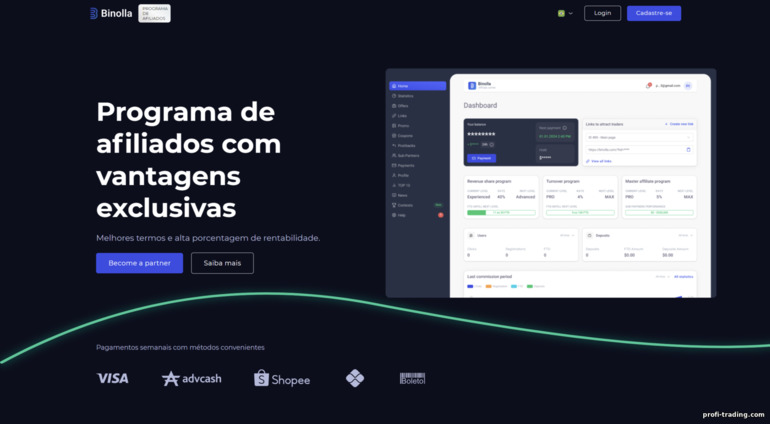 site oficial do programa de afiliados da corretora Binolla