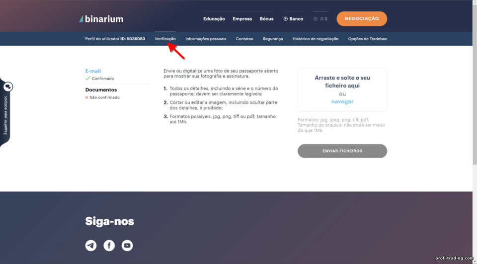 Verificação com a corretora Binarium Verificação com a corretora Binarium