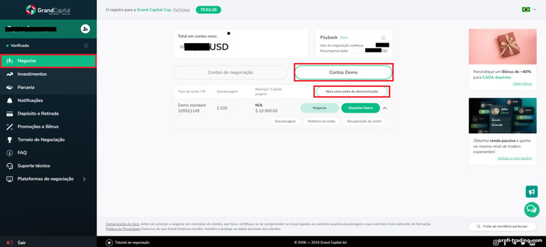 Abra uma conta demo com a corretora forex Grand Capital