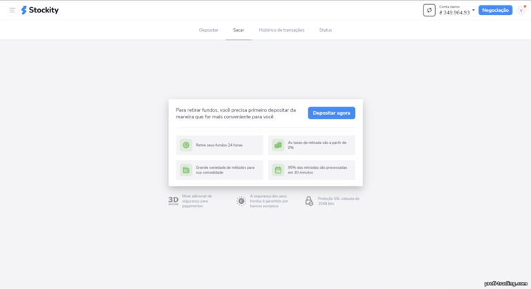 retirada de fundos da corretora Stockity