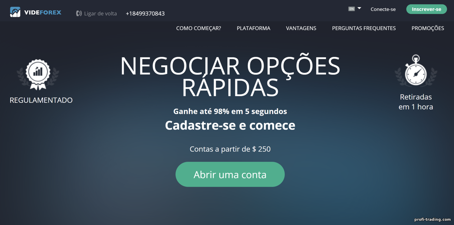 VideForex: Plataforma para Opções Binárias e CFDs