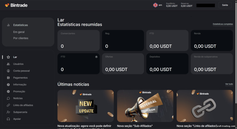 Afiliados BinTrade: página inicial