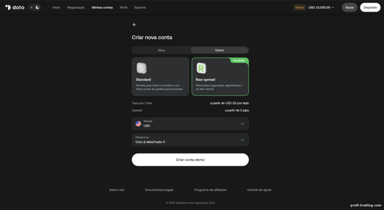 Abrir nova conta na Doto