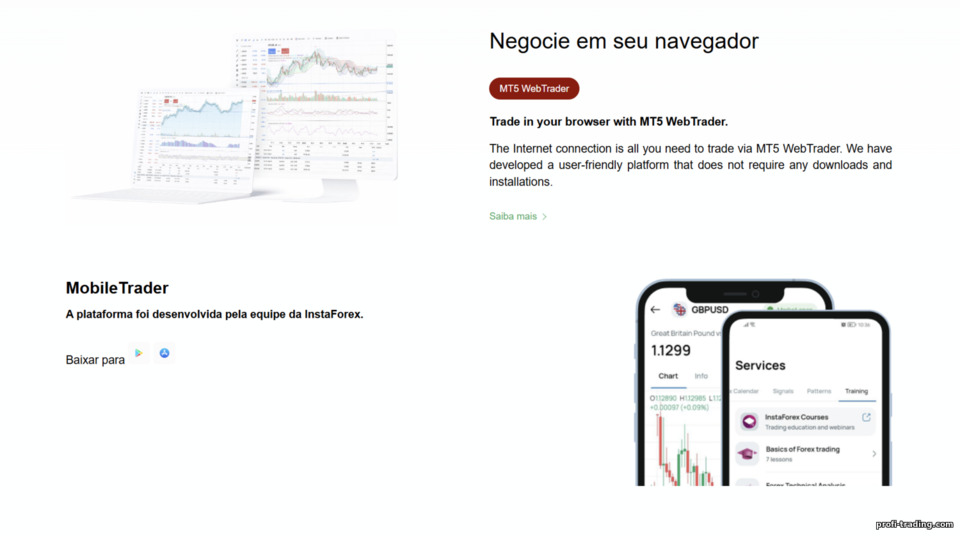 App móvel e WebTrader da Instaforex App móvel e WebTrader da Instaforex