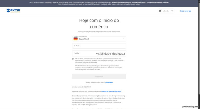 FXCM: formulário de cadastro FXCM: formulário de cadastro