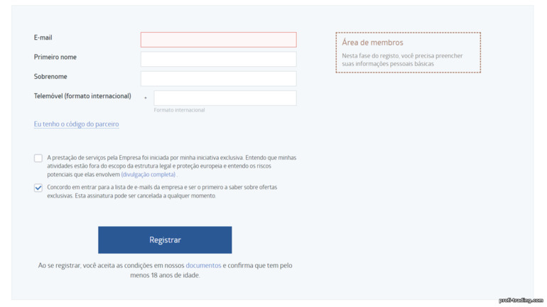 Formulário de Cadastro de Conta RoboForex