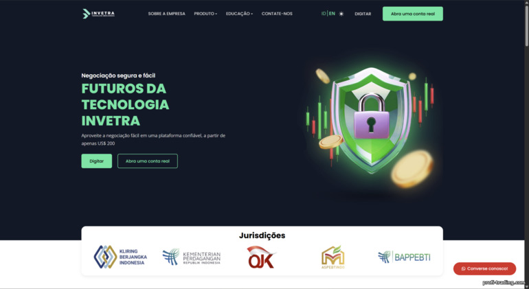 Site oficial da corretora Invetra