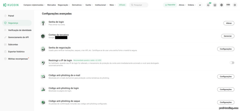 Configurações de Segurança da KuCoin